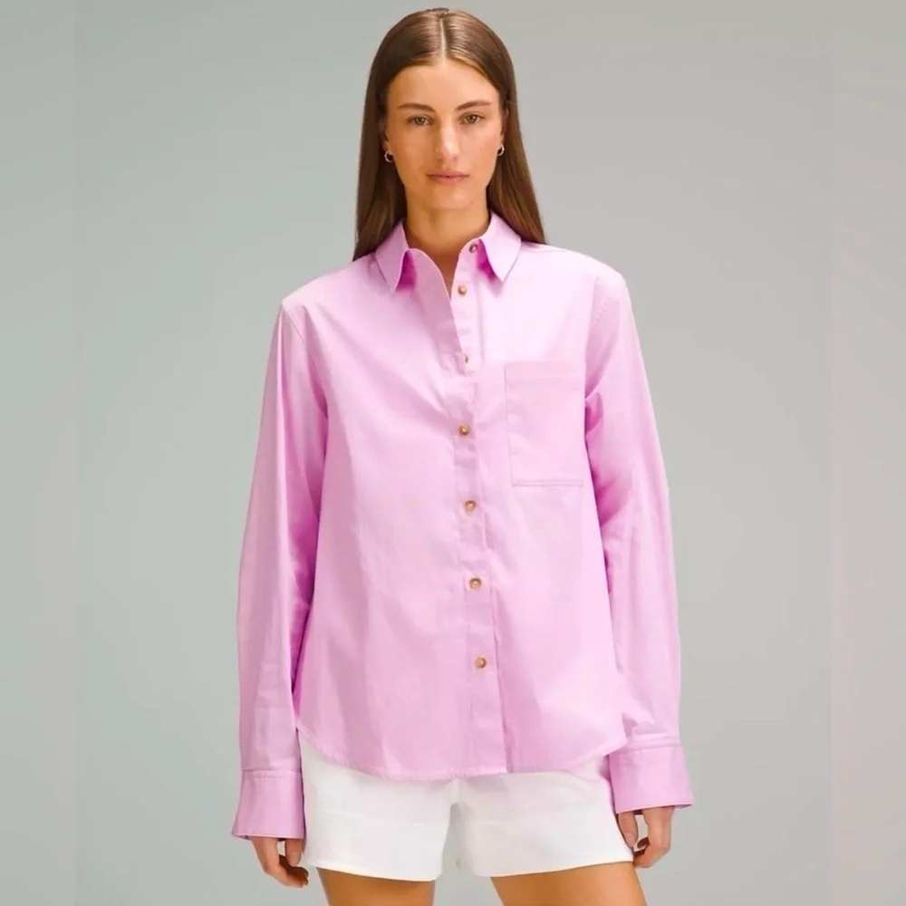 Lululemon Cotton Blend Poplin Button Down Shirt Vitapink Size Large NWT